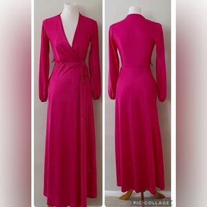 Kayser Pink Vintage 70s 80s Bishop Sleeve Wrap Gown Loungewear Sleepwear